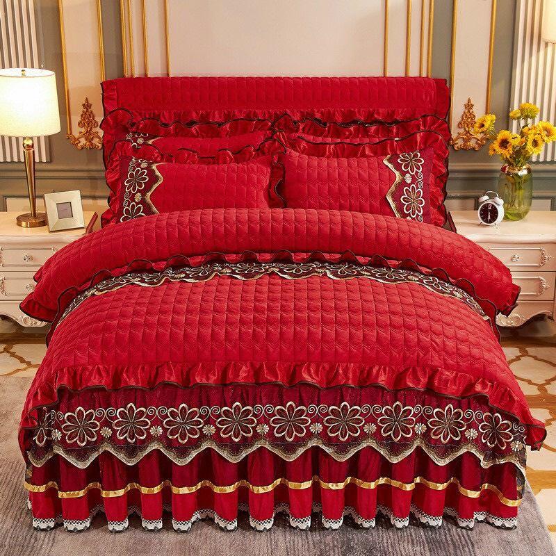 BỘ GA GỐI NỈ NHUNG TRẦN PHỦ PHỐI REN DÀY ĐẸP