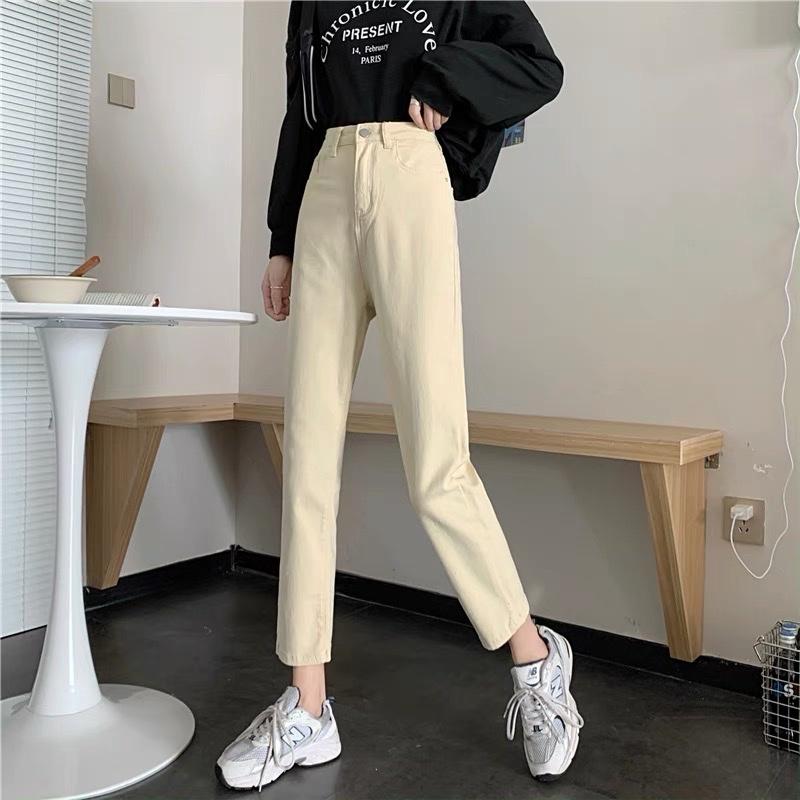 Quần jean dài cạp cao ống suông, quấn jean phong cách ulzzang_j15