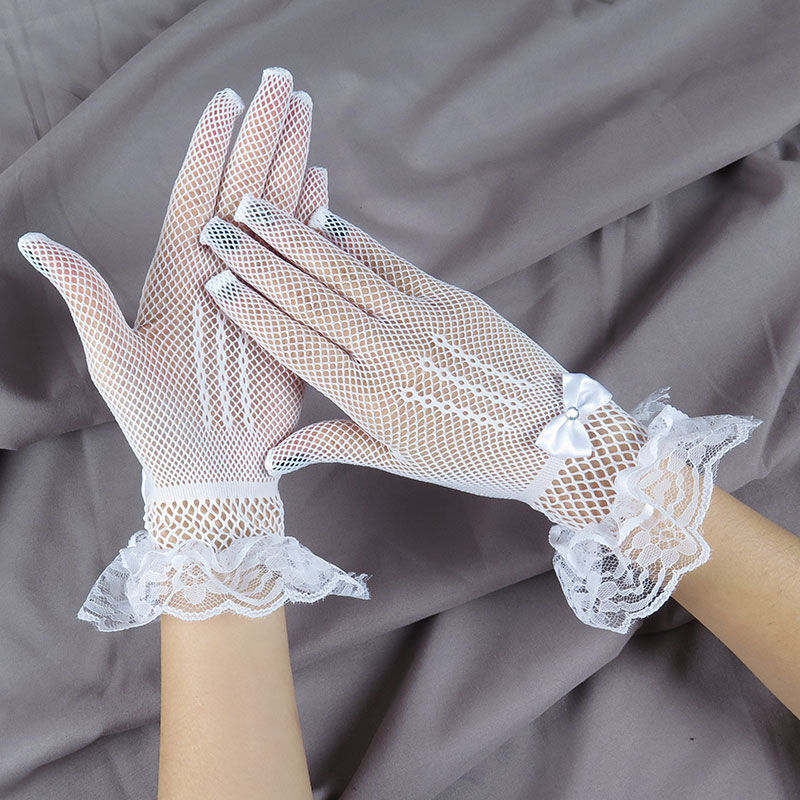 Bao tay lưới đen/ trắng ngắn phối ren cho style tiểu thư kiêu kỳ BT05