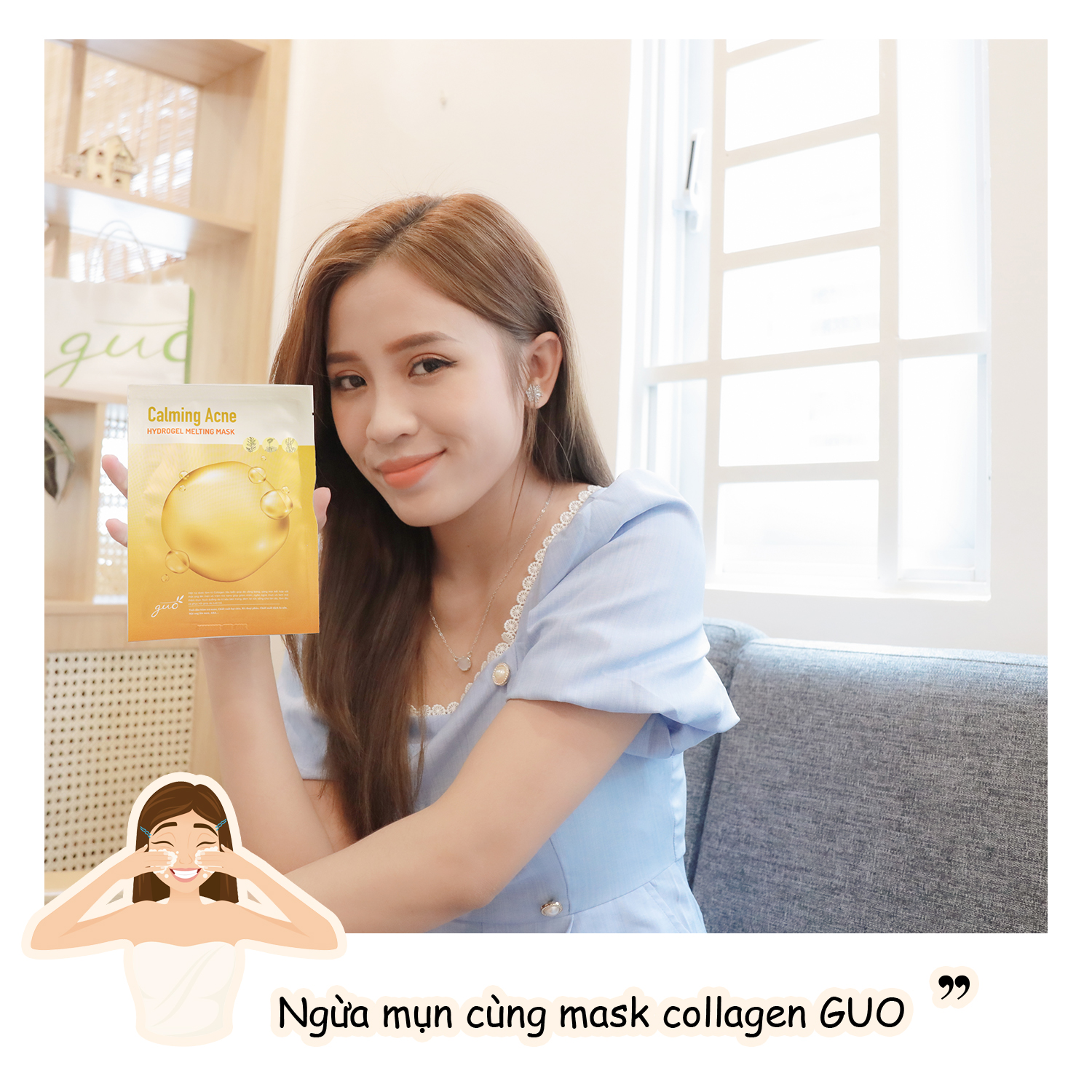 Bộ đôi Kem Face Vi Tảo + Mask Collagen 4in1 GUO dưỡng trắng hồng mờ thâm sạm, chống lão hóa da