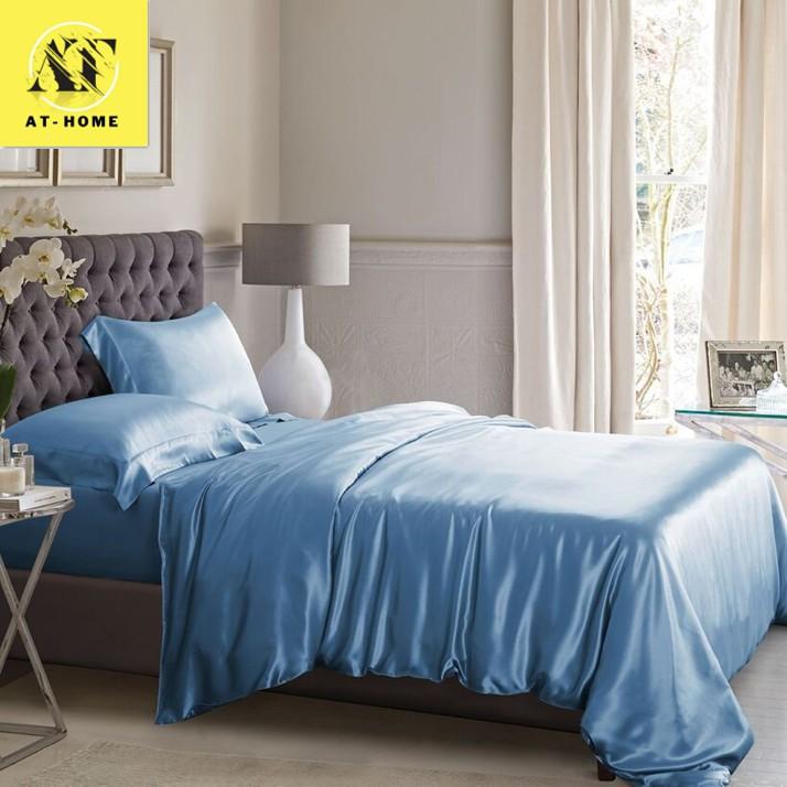 Bộ Vỏ Chăn Ga Gối Phi Lụa 5 Món Cao Cấp LAN PHAM BEDDING - Màu Xanh Da Trời