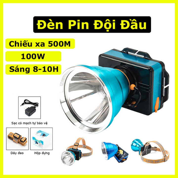 Đèn pin đội đầu siêu sáng chiếu xa 500m công suất 100W, pin trâu 8-10h, đèn pin đeo trán 1 bóng chống thấm nước SS-5578 100W