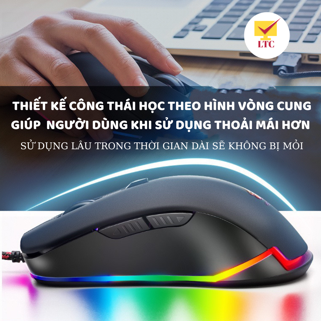 Chuột máy tính gaming led đổi màu nhiều chế độ V6, mouse chơi game tương thích laptop, pc cổng kết nối USB - Hàng Chính Hãng