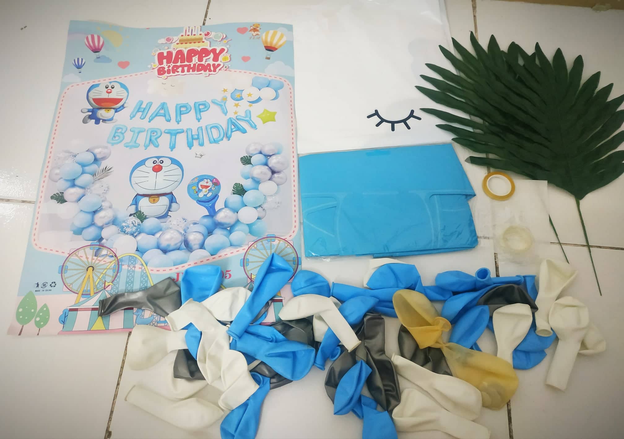 Set bong bóng trang trí sinh nhật, sự kiện cho bé chủ đề Mèo máy Doraemon (Doremon)