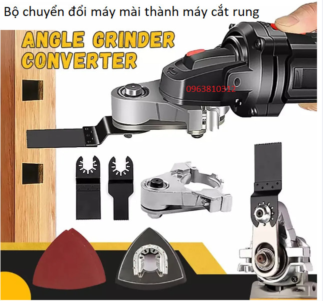 Bộ chuyển đổi gắn máy mài máy cắt thành máy cưa rung khoét lỗ cưa cắt kèm 5 đĩa cắt mài chà nhám