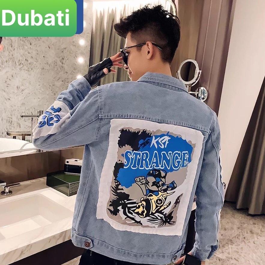 ÁO KHOÁC JEAN CHẤT BÒ NAM UNISEX CHỮ STRANGE PHONG CÁCH HÀN QUỐC TRẺ TRUNG- DUBATI FASHION