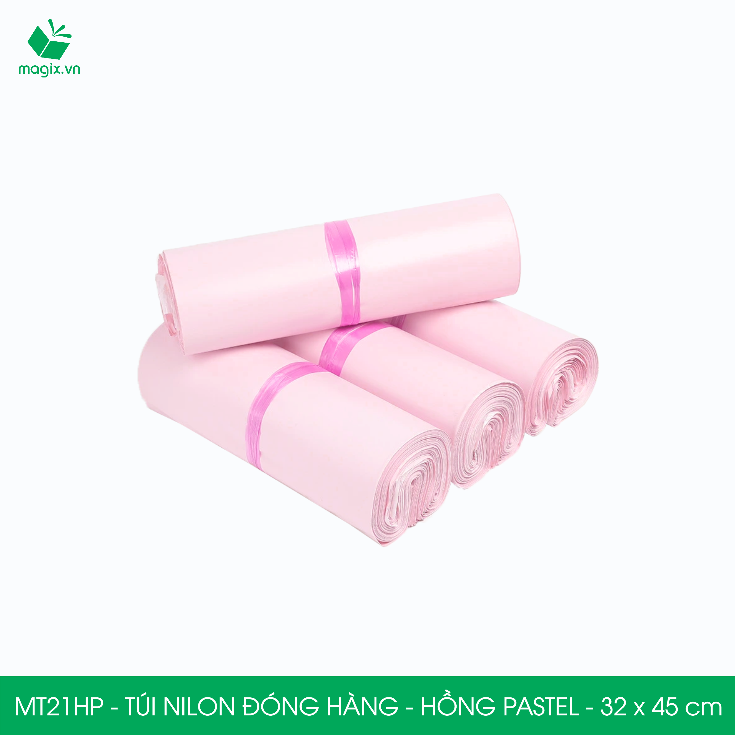 Hình ảnh MT21HP - 32x45 cm  - Túi nilon gói hàng - 300 túi niêm phong đóng hàng màu hồng pastel