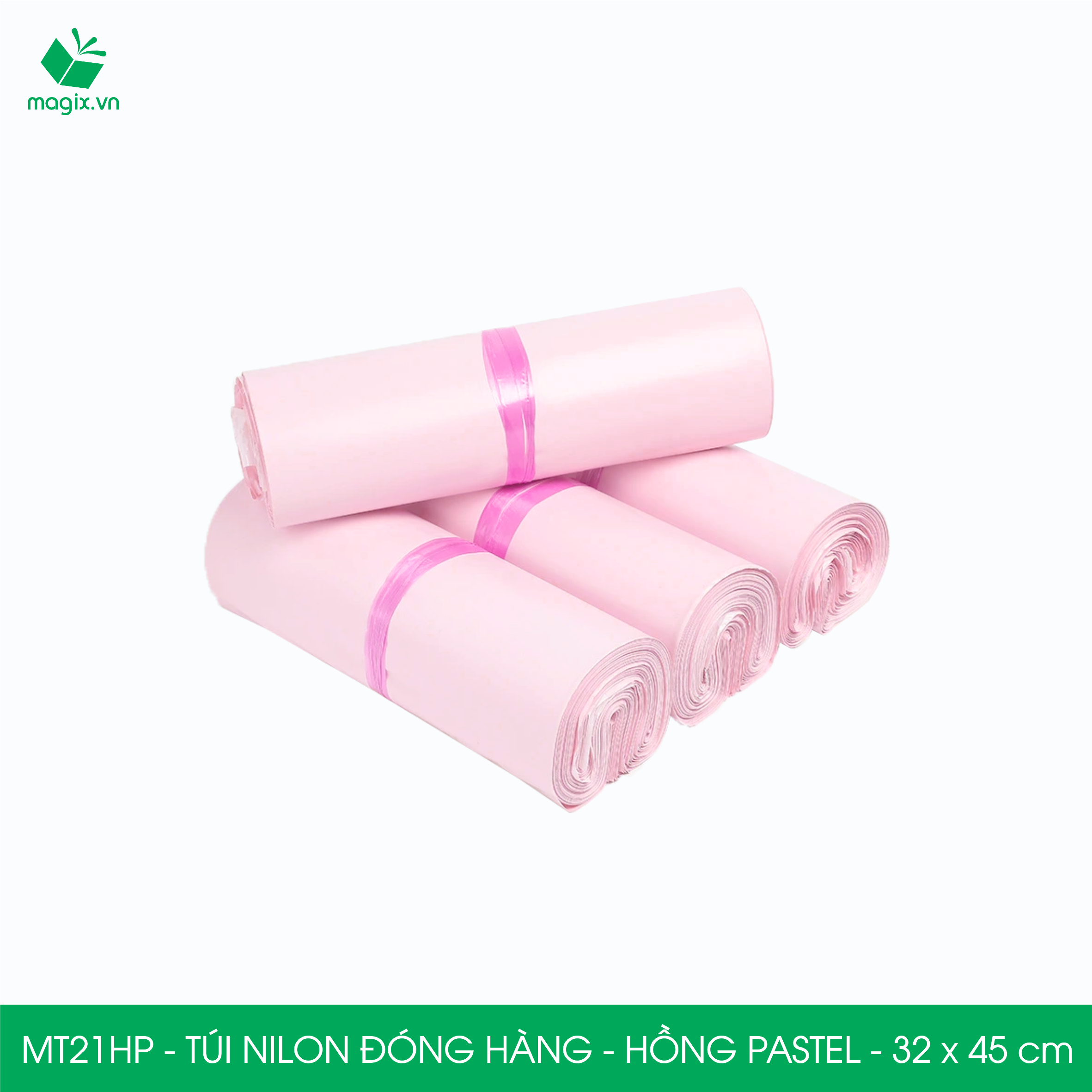 MT21HP - 32x45 cm  - Túi nilon gói hàng - 100 túi niêm phong đóng hàng màu hồng pastel