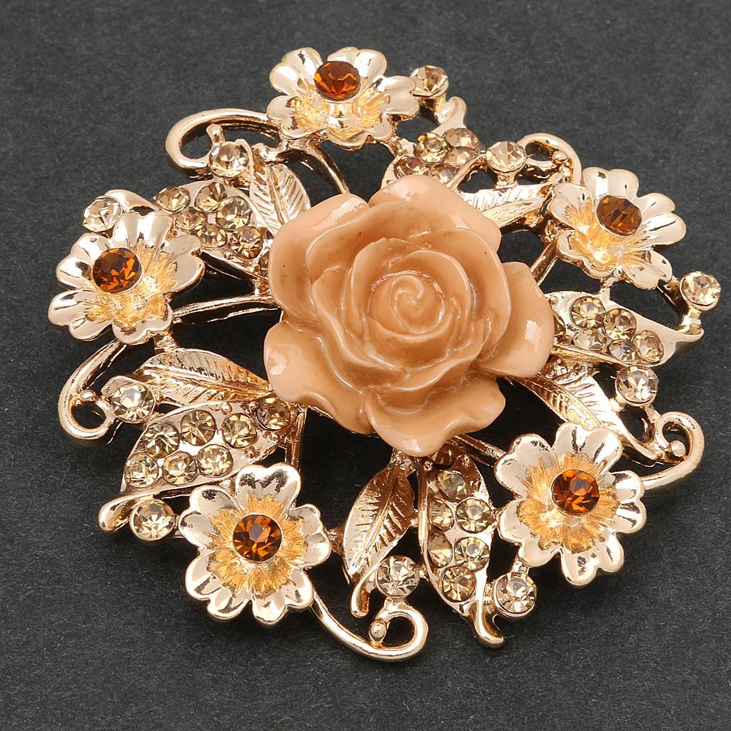 Diamante Rhinestone Flower Brooch for Wedding Party Collar Clip Scarf Buckle