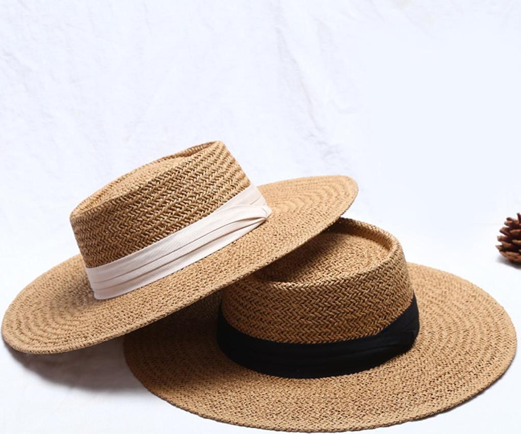 Womens Straw Hat Boater Sun Hat Foldable UV Protection Bucket Fedora Hats Cap