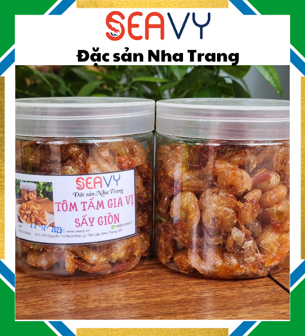 Đặc Sản Nha Trang - Tôm sấy giòn tẩm gia vị ăn liền Đặc sản Nha Trang Seavy Hộp 500g