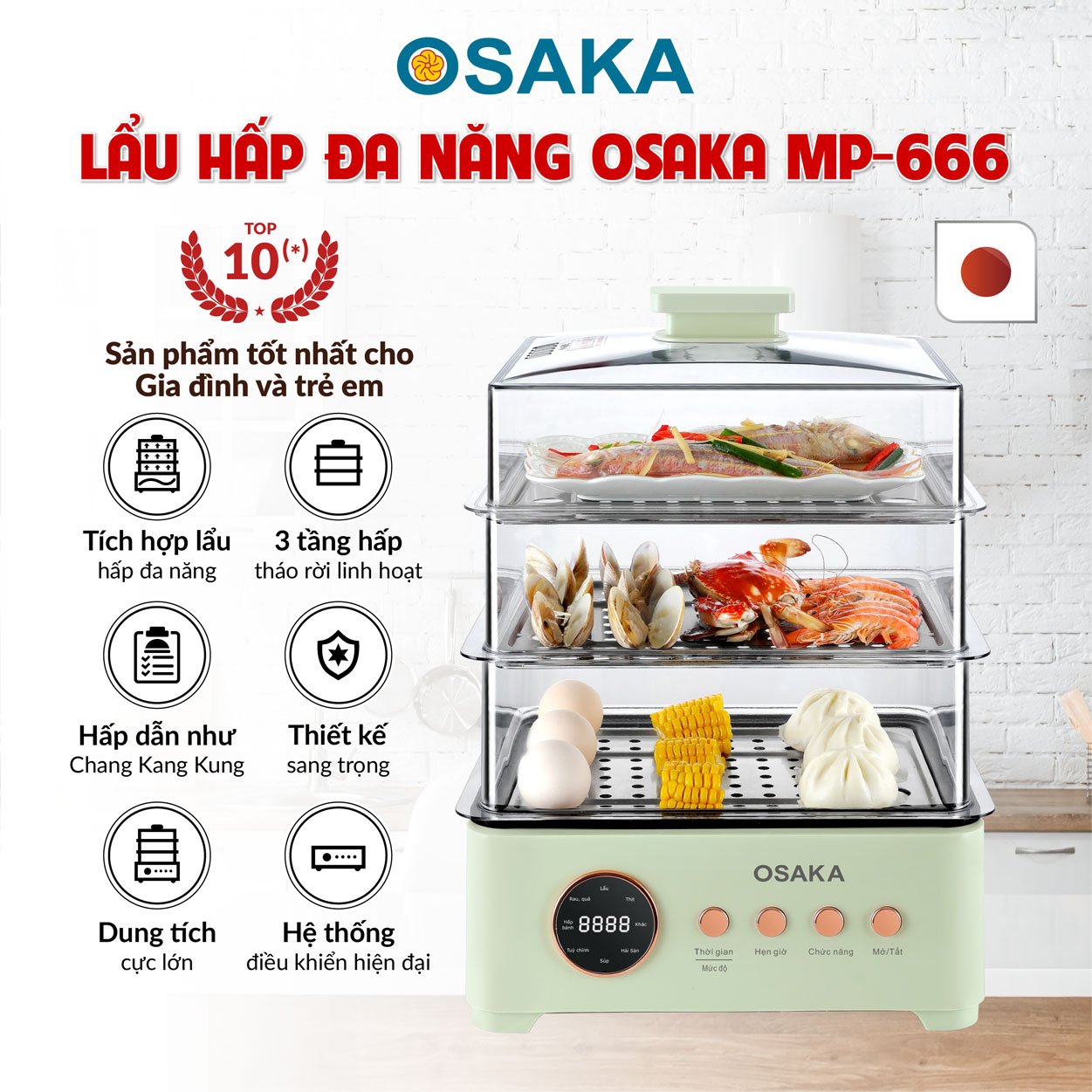 Nồi lẩu - hấp thủy nhiệt đa năng OSAKA MP-666 - Hàng chính hãng