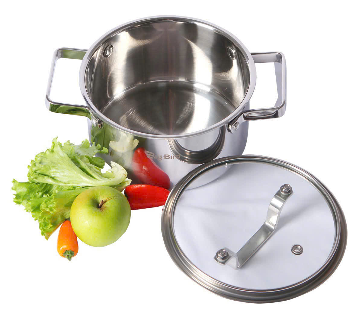 BỘ NỒI BIG BIRD INOX LIỀN KHỐI 304 CAO CẤP, NẮP KÍNH BẰNG, QUAI VUÔNG, GỒM 3 SIZE 16CM, 20CM, 24CM DÙNG ĐƯỢC CHO MỌI LOẠI BẾP TỪ, HỒNG NGOẠI, GA