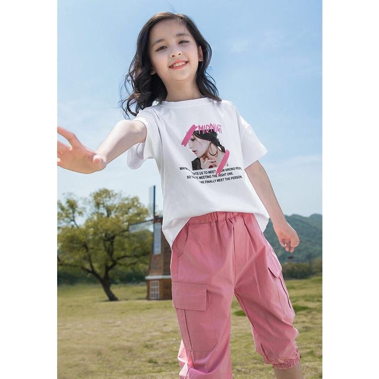 Bộ quần áo thun hè cho bé gái 4-14 tuổi, bộ quần áo hè cho nữ 14-45kg "MIONI GHT" thiết kế năng động. Hàng may kỹ.