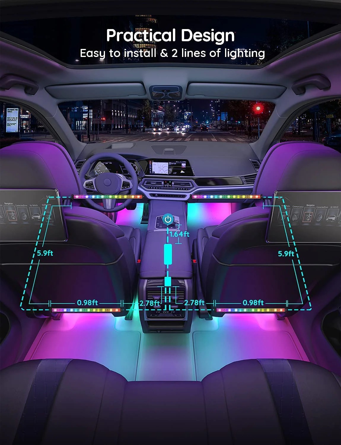 Đèn LED trong xe ô tô Govee RGBIC Interior Car Lights H7090 | Kháng nước, bền bỉ, cảm biến nhạc, tùy chỉnh màu sắc