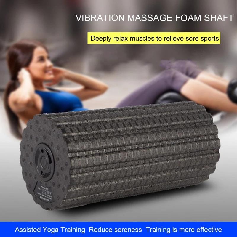 Điện rung massage bọt con lăn poam cột yoga có thể sạc lại điều chỉnh chân tựa Color: UK plug black