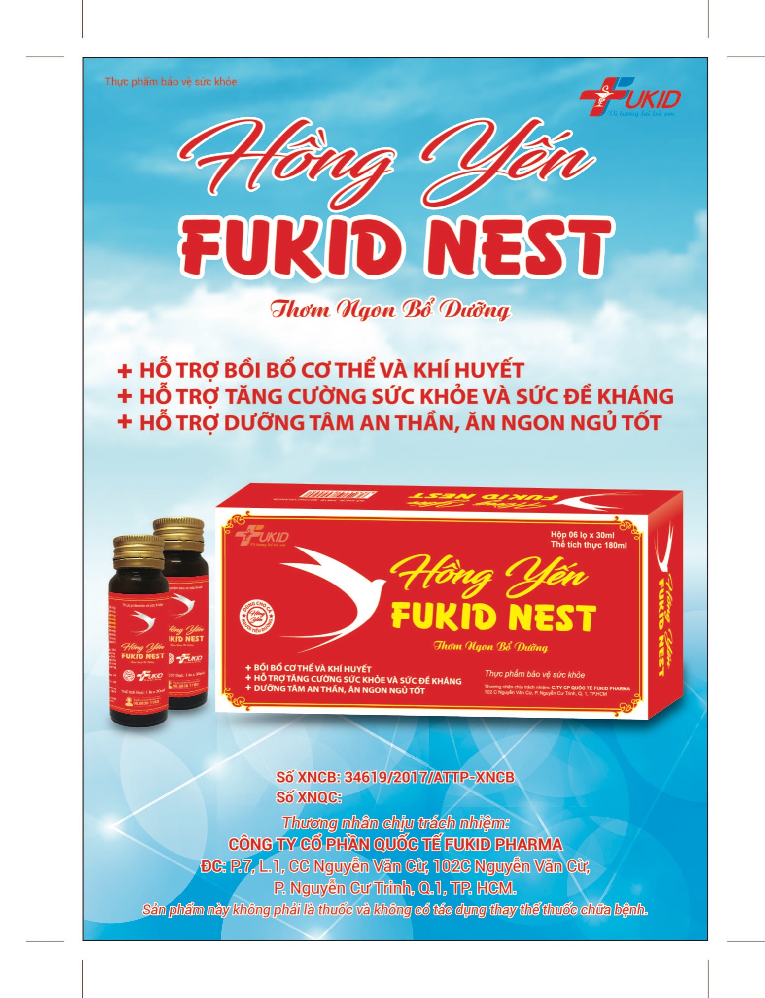 Lisse HỒNG YẾN FUKID NEST- Hộp 6 lọ x 30 ml - Bồi bổ cơ thể và khí huyết ,tăng cường sức khỏe
