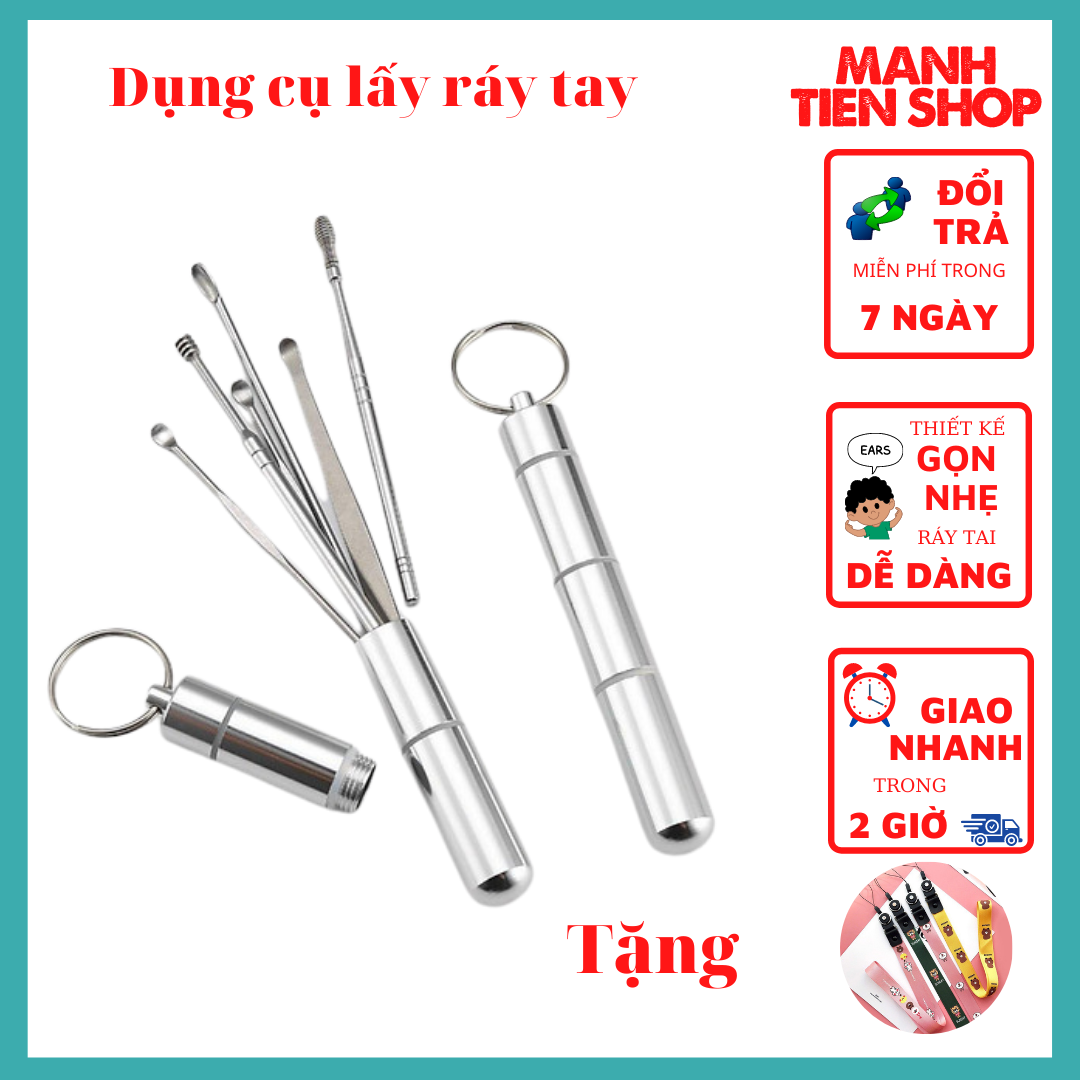 Móc Khóa Mini Kết Hợp Dụng Cụ Lấy Ráy Tai Cao Cấp Gồm 7 Món Kèm Dây Đeo BaoAn - Hàng Chính Hãng