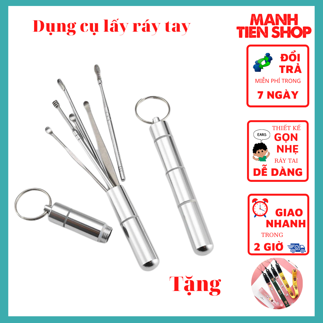 Móc Khóa Mini Kết Hợp Dụng Cụ Lấy Ráy Tai Cao Cấp Gồm 7 Món Kèm Dây Đeo BaoAn - Hàng Chính Hãng