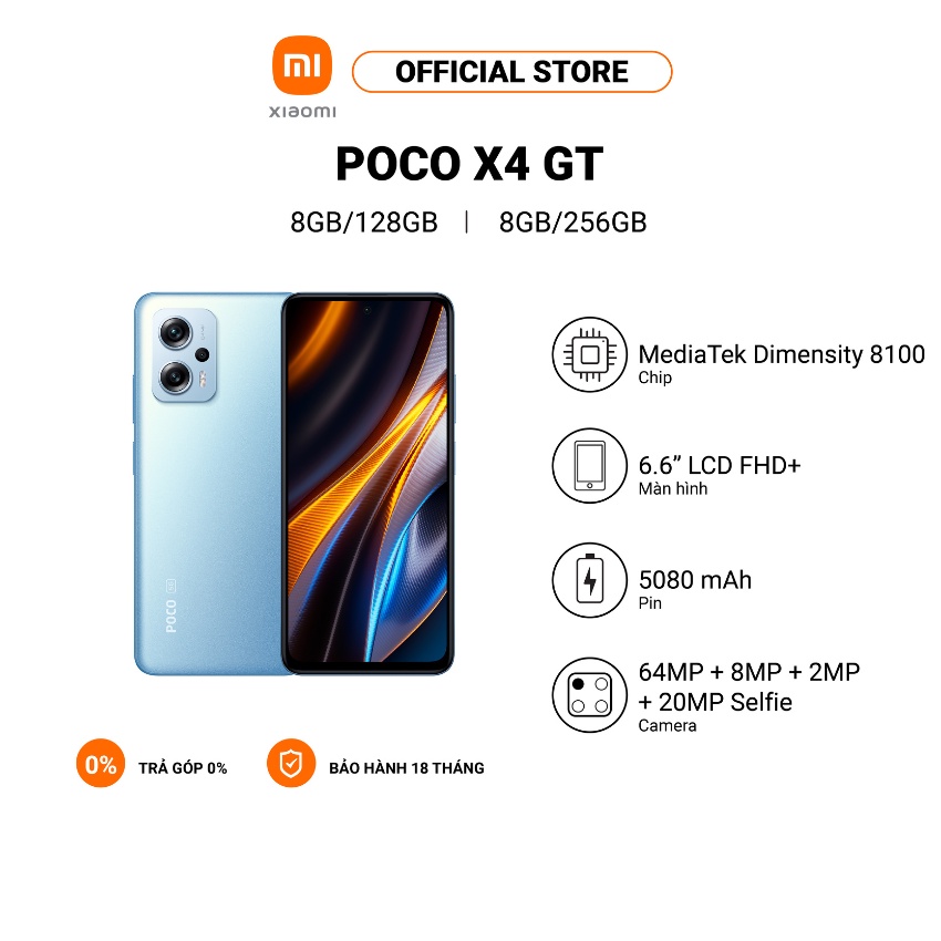 Điện thoại XIAOMI POCO X4 GT 8+128GB/8+256GB | MediaTek Dimensity 8100 | Sạc nhanh 67W - Hàng chính hãng