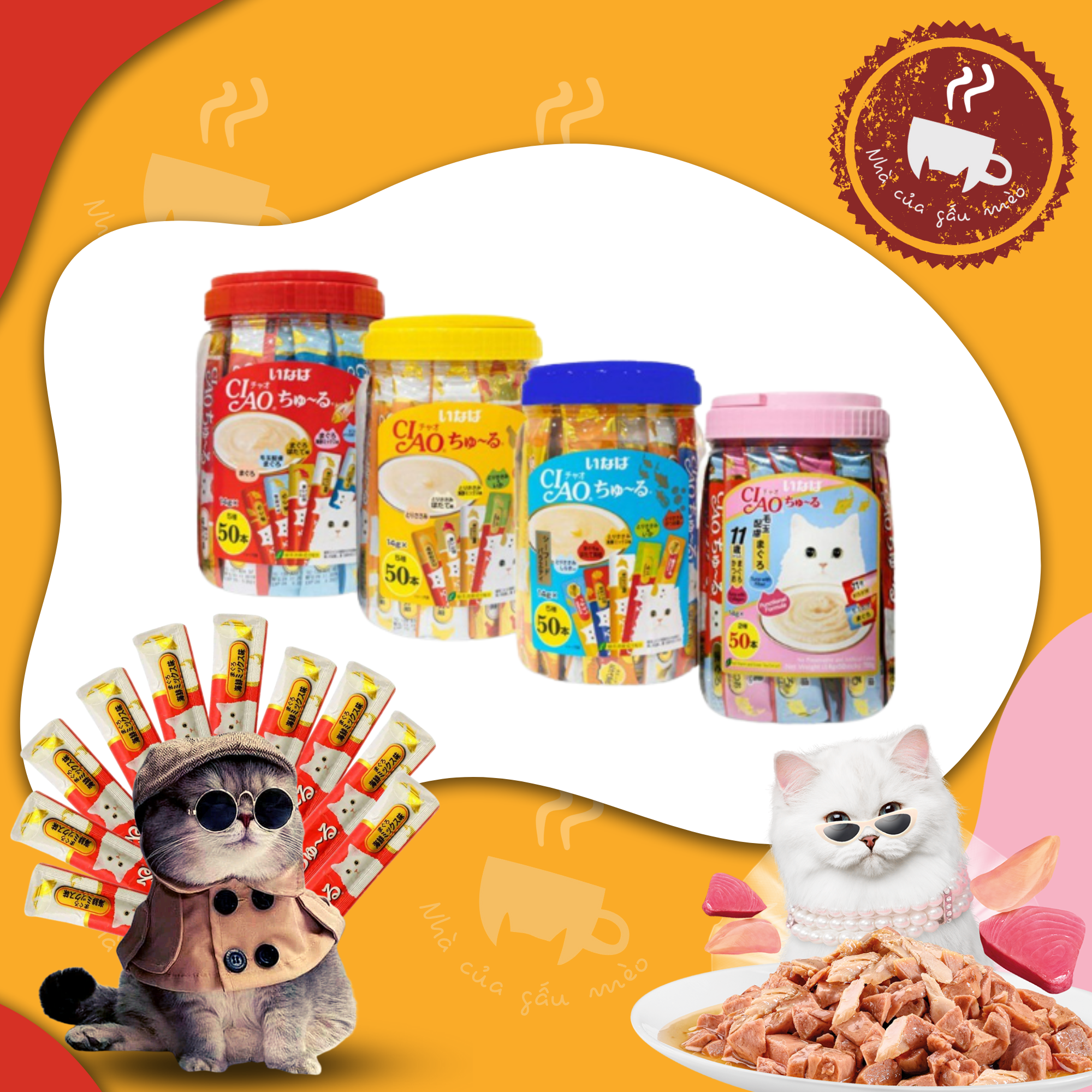 Súp thưởng/Snack thức ăn Ciao Thái Lan cho mèo - hũ 50 thanh
