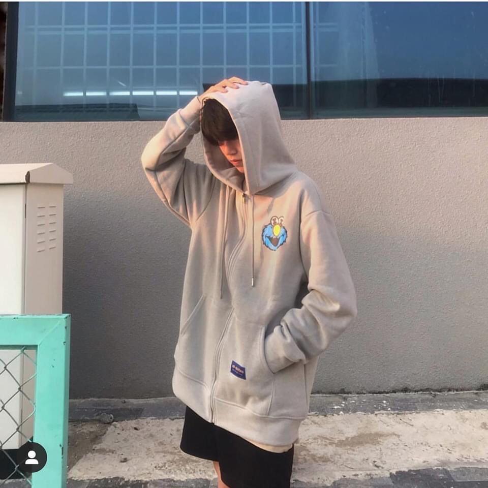 Áo khoác unisex form rộng WIND Nỉ Hoạt Hình KAWS, áo khoác hoodie ullzang WIND