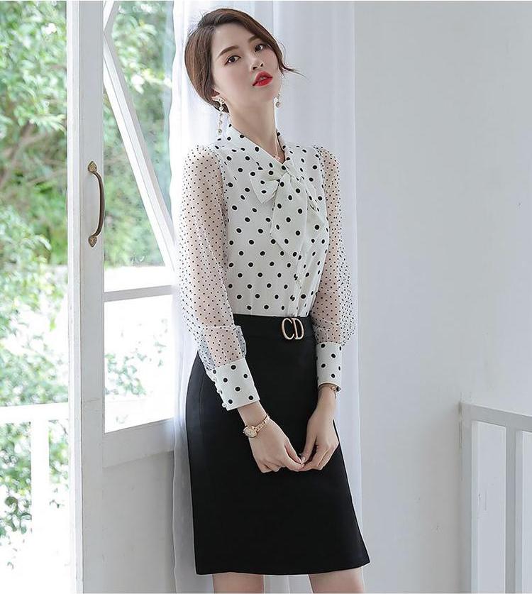 Áo sơ mi công sở  chấm bi tay phối lưới bi- SB2002