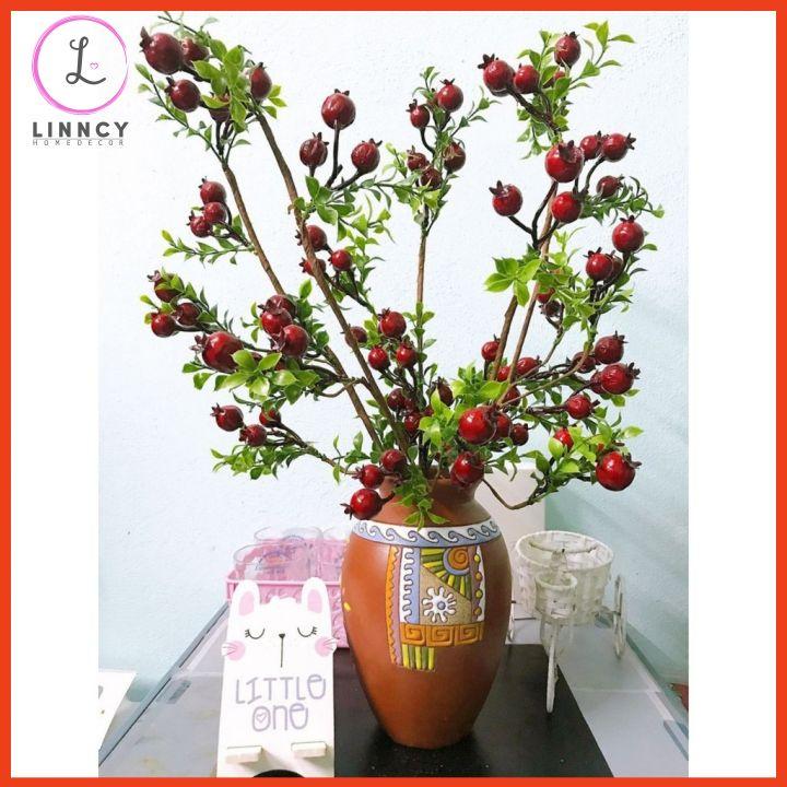 Cành lựu phú quý tài lộc dài 63cm trang trí nhà cửa, cửa hàng, văn phòng, lớp học, làm đạo cụ chụp ảnh