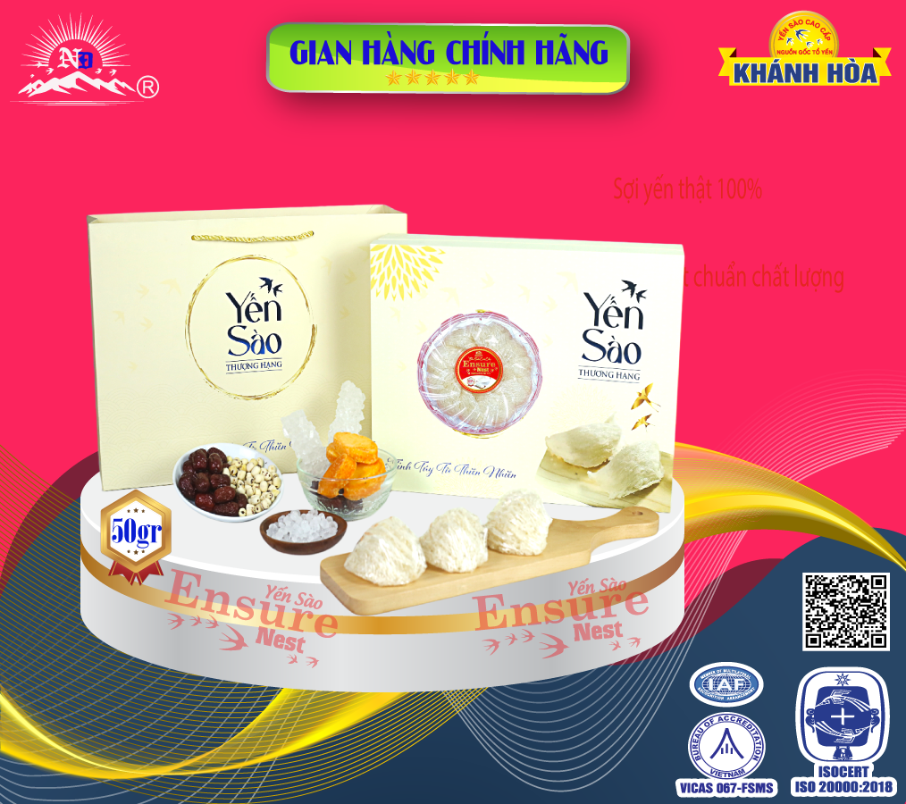Tổ Yến Sào Tinh Chế Khánh Hoà Ensure Nest Tinh Chế -100g Hộp Quà tặng Cao Cấp