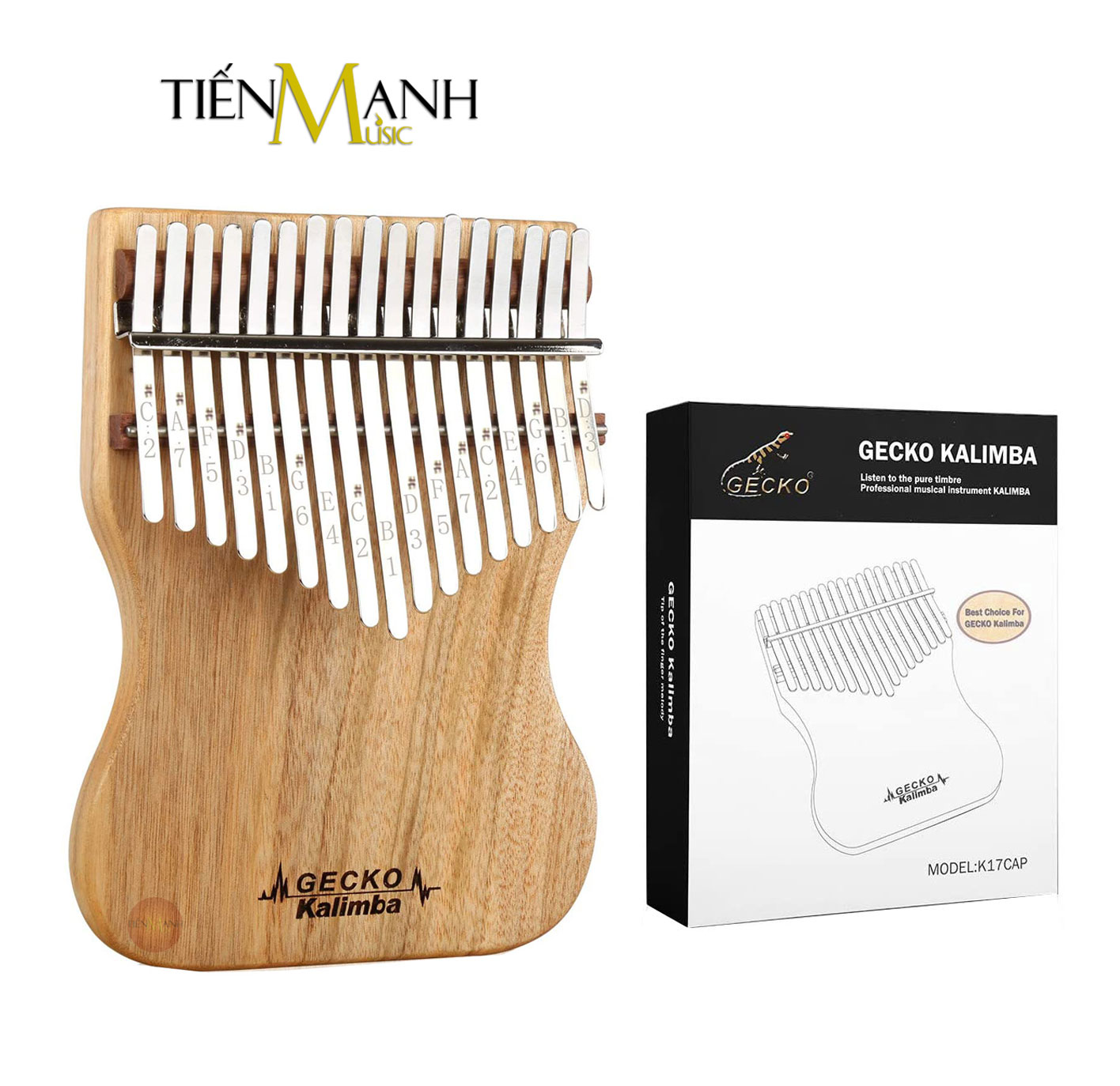 [Khắc Phím] Đàn Kalimba Gecko 17 Phím K17CAP (Gỗ Long Não Mbira Thumb Finger Piano 17 Keys) Hàng Chính Hãng - Kèm Móng Gẩy DreamMaker