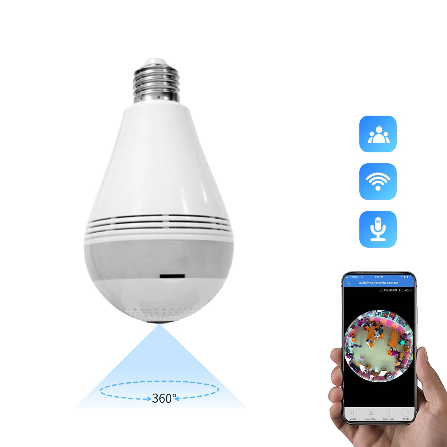 Bóng đèn camera toàn cảnh 360 Wifi 960MP Tầm nhìn ban đêm toàn cảnh Âm thanh hai chiều An ninh gia đình Đèn giám sát video Camera Wifi Màu sắc: Camera an ninh
