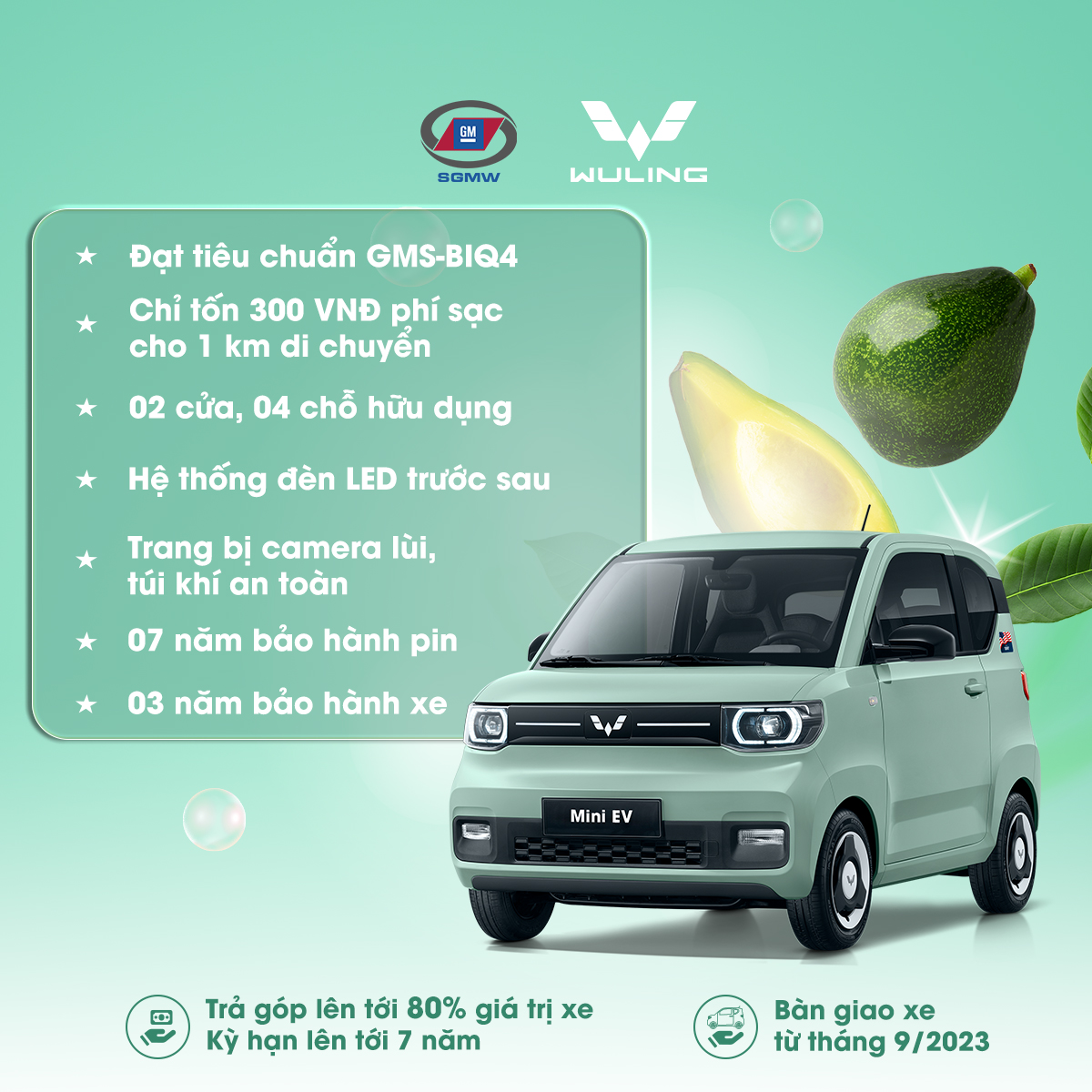 Phiếu đặt cọc LV2-120 KmÔ tô điện Wuling Mini EV - ĐẶT CỌC LINH HOẠT - Xanh bơ