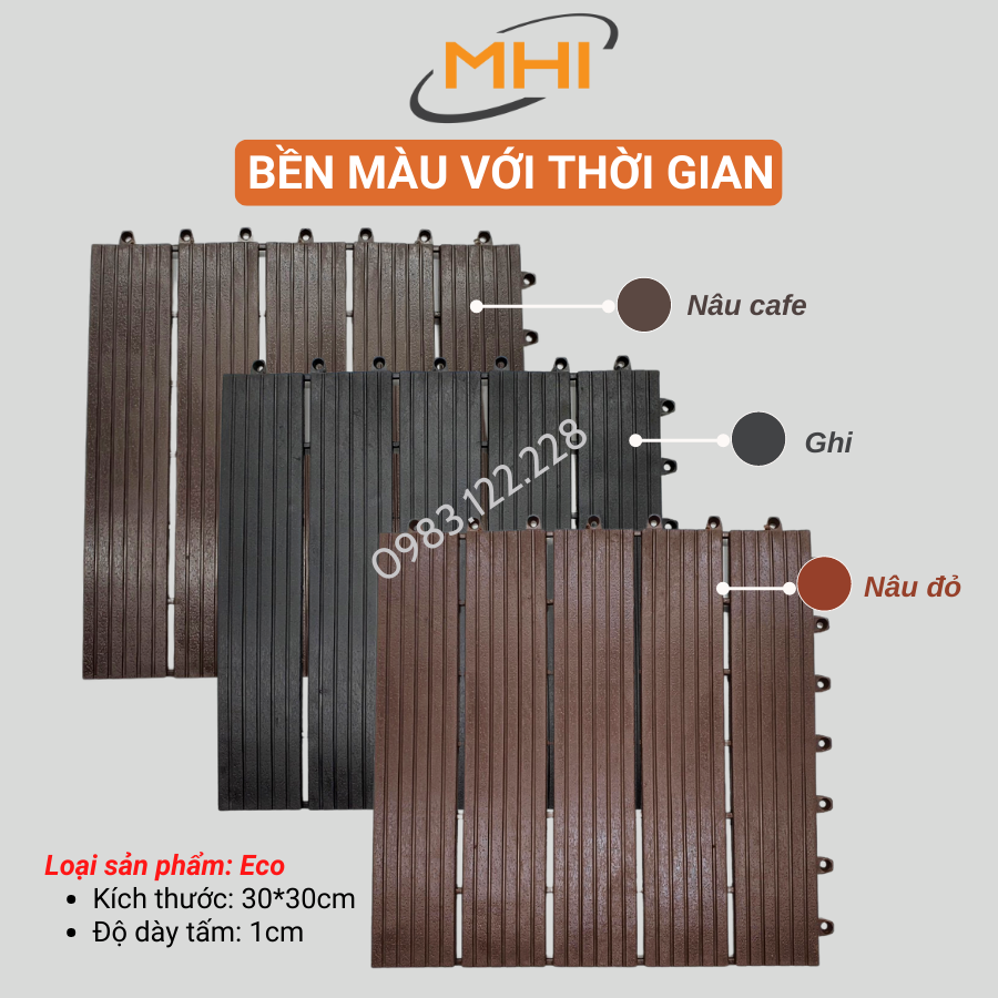 Miếng nhựa lót sàn uPVC cao cấp MHI-ECO, Tấm nhựa trải sàn trang trí ban công / sân vườn / sân thượng; lót sàn chống trơn trượt nhà tắm / bể bơi - Hàng Việt Nam chất lượng cao