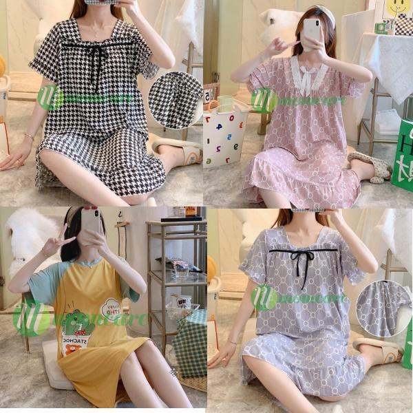 Váy ngủ bầu và sau sinh cho con bú ti BÈO- Đồ đầm mặc nhà Cotton cho mẹ thời trang mùa hè Đẹp Giá Rẻ Bigsize