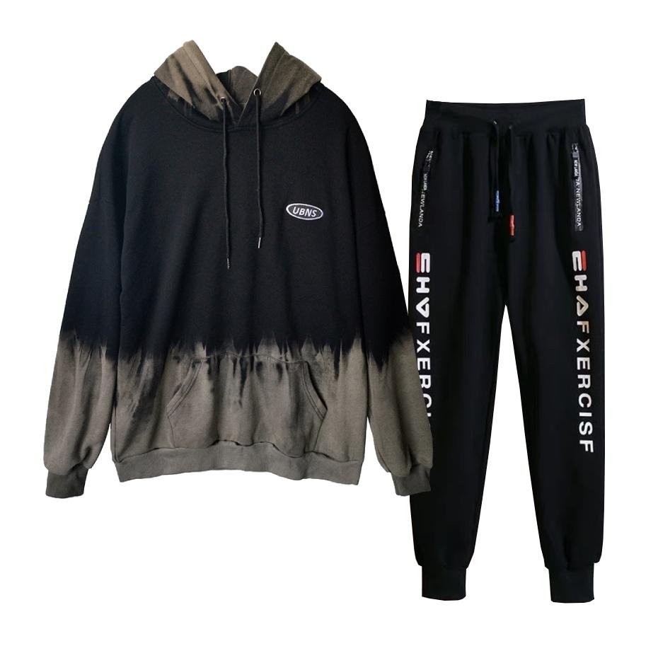 Bộ Quần Áo Nam Áo Khoác Nỉ Có Mũ Phối Màu Loang Quần Jogger Nam Bo Gấu, Set Bộ 2 Món Quần Dài + Áo Hoodie Nón Nam Chất Vải Nỉ(2 Dọc Chữ + In 3D Loang Ubns)