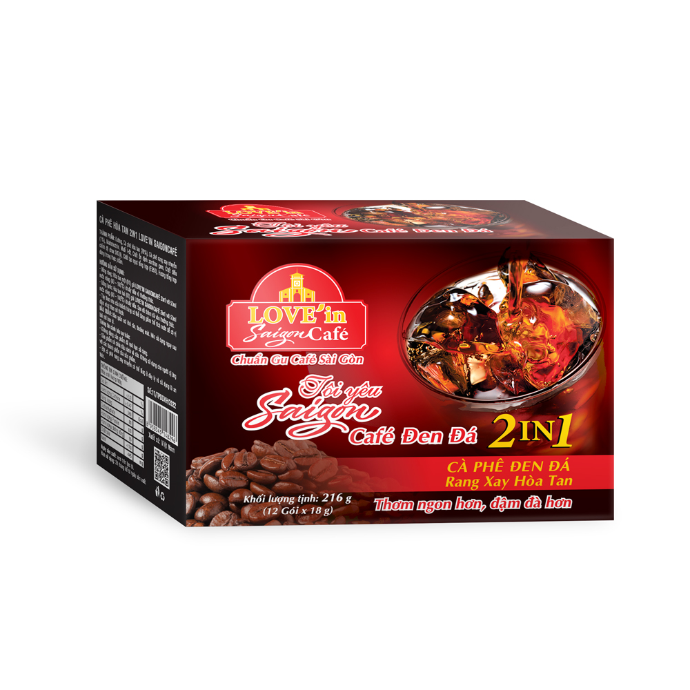 Cà Phê Đen Đá Rang Xay Hòa Tan 2IN1 LOVE’IN SAIGON CAFE - Khánh Hòa Nutrifoods (Hộp 12 gói x 18g)