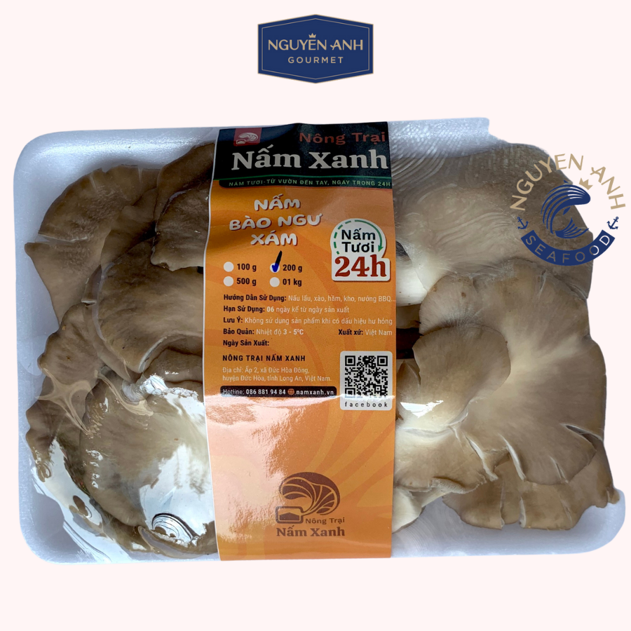 Nấm bào ngư xám tươi 1Kg nông trại Nấm Xanh[ Chỉ giao HCM]