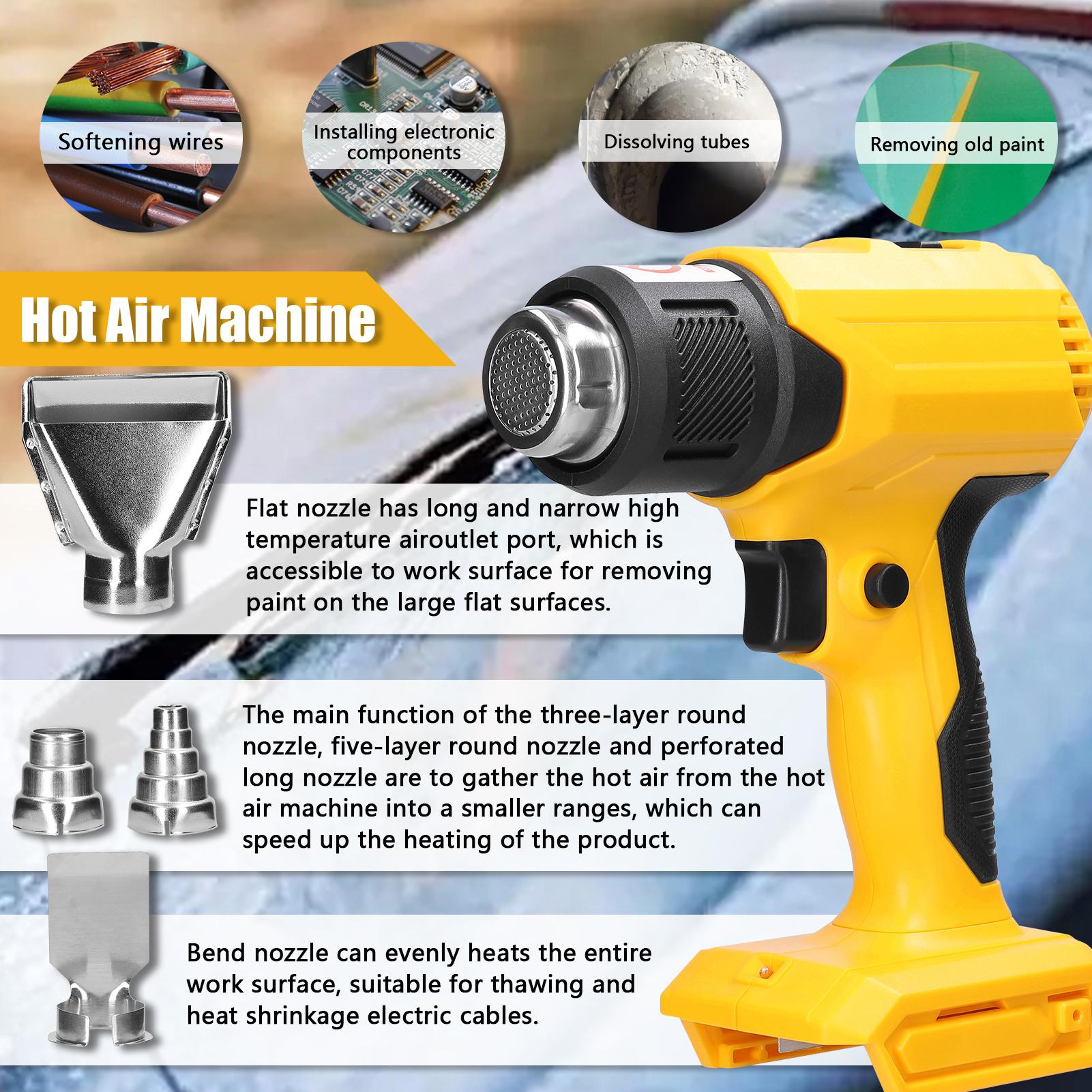 Cordless Handheld Hot Air Machine Lithium Rechargeable Heating Equipment Temperatures Adjustable Power Tool with 4 Nozzles Compatible with Makita 18V Lithium Battery