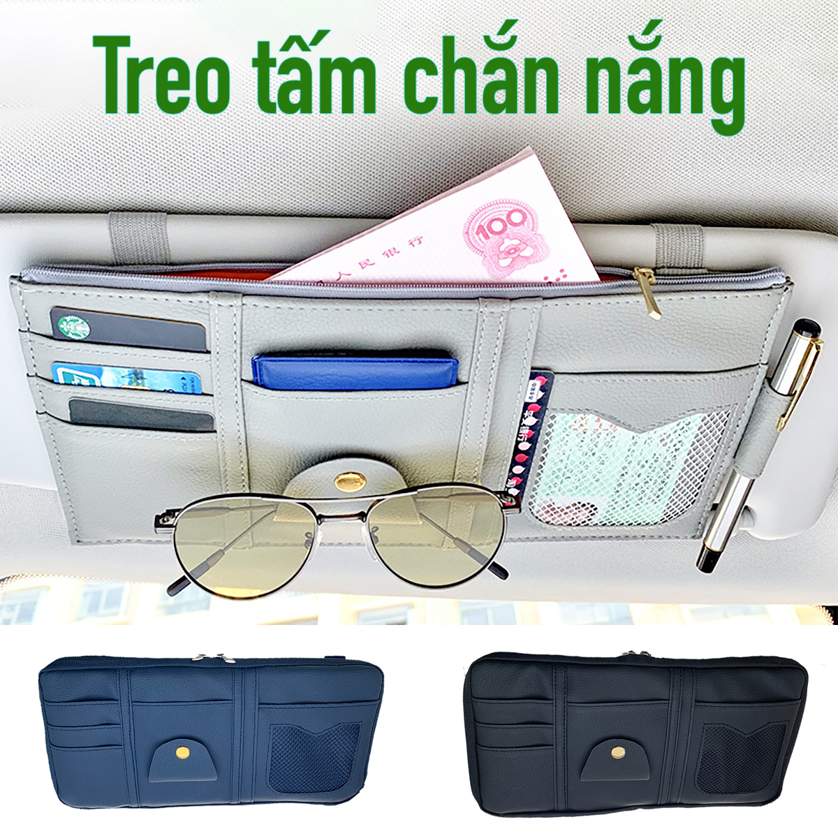 Túi Smilebox đựng thẻ, tiền, mắt kính, giấy tờ xe treo tấm chắn nắng của ô tô, xe hơi nhiều ngăn