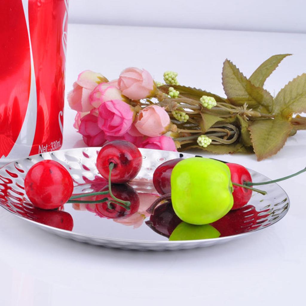 16cm Round Serving Platter Stainless Steel Dish Large Party Silver Food Tray