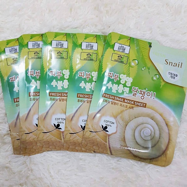 Combo 5 Mặt Nạ Dưỡng Chất Colagen Ốc Sên 3W Clinic Fresh Snail Mask Sheet 23ml x 5