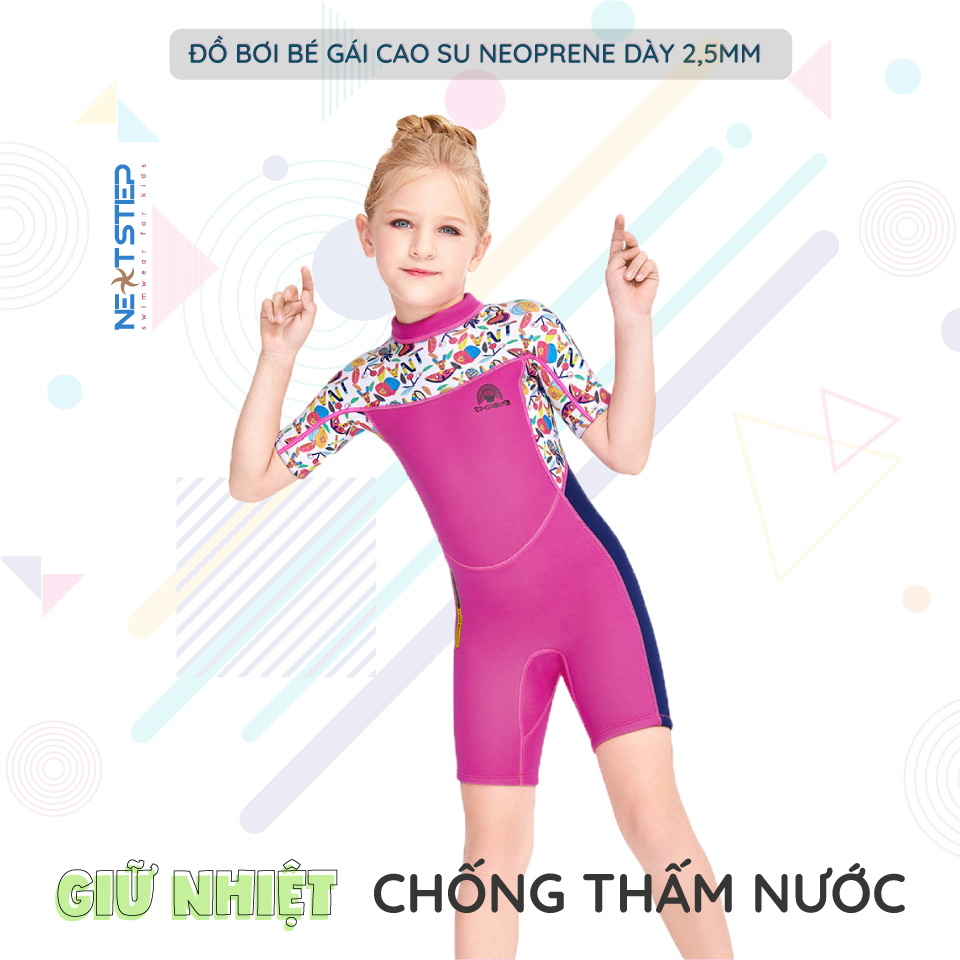 Đồ bơi bé gái, giữ nhiệt chống nắng chống thấm nước chất liệu cao su Neoprene độ dày 2.5mm bảo vệ bé tốt hơn