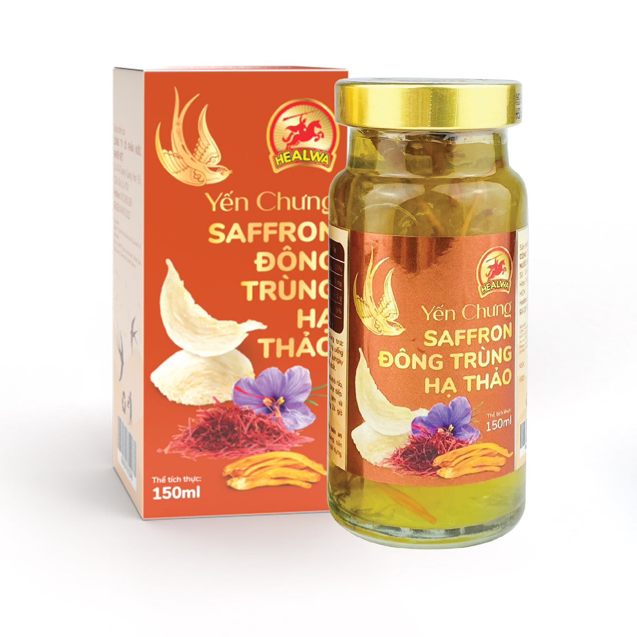 Hộp yến chưng Saffron Đông trùng hạ thảo Healwa (1 hộp 6 lọ x150ml ) Tăng cường hệ miễn dịch Ngăn ngừa lão hóa da