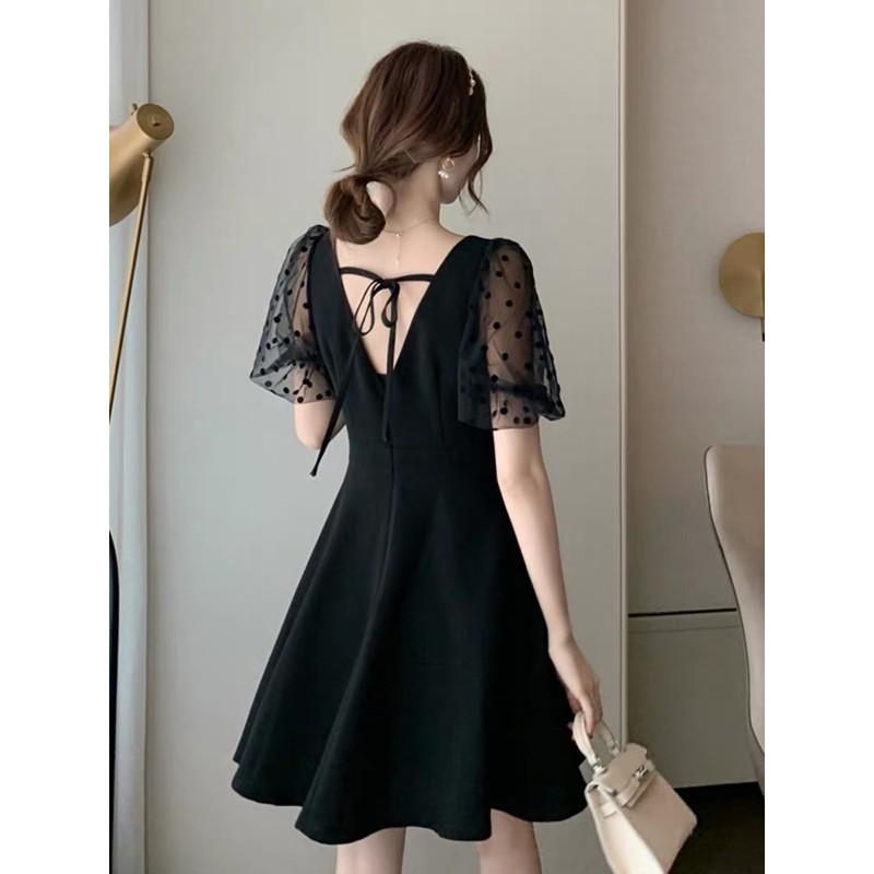 Váy đầm xoè chiết eo tay phối voan xinh xắn