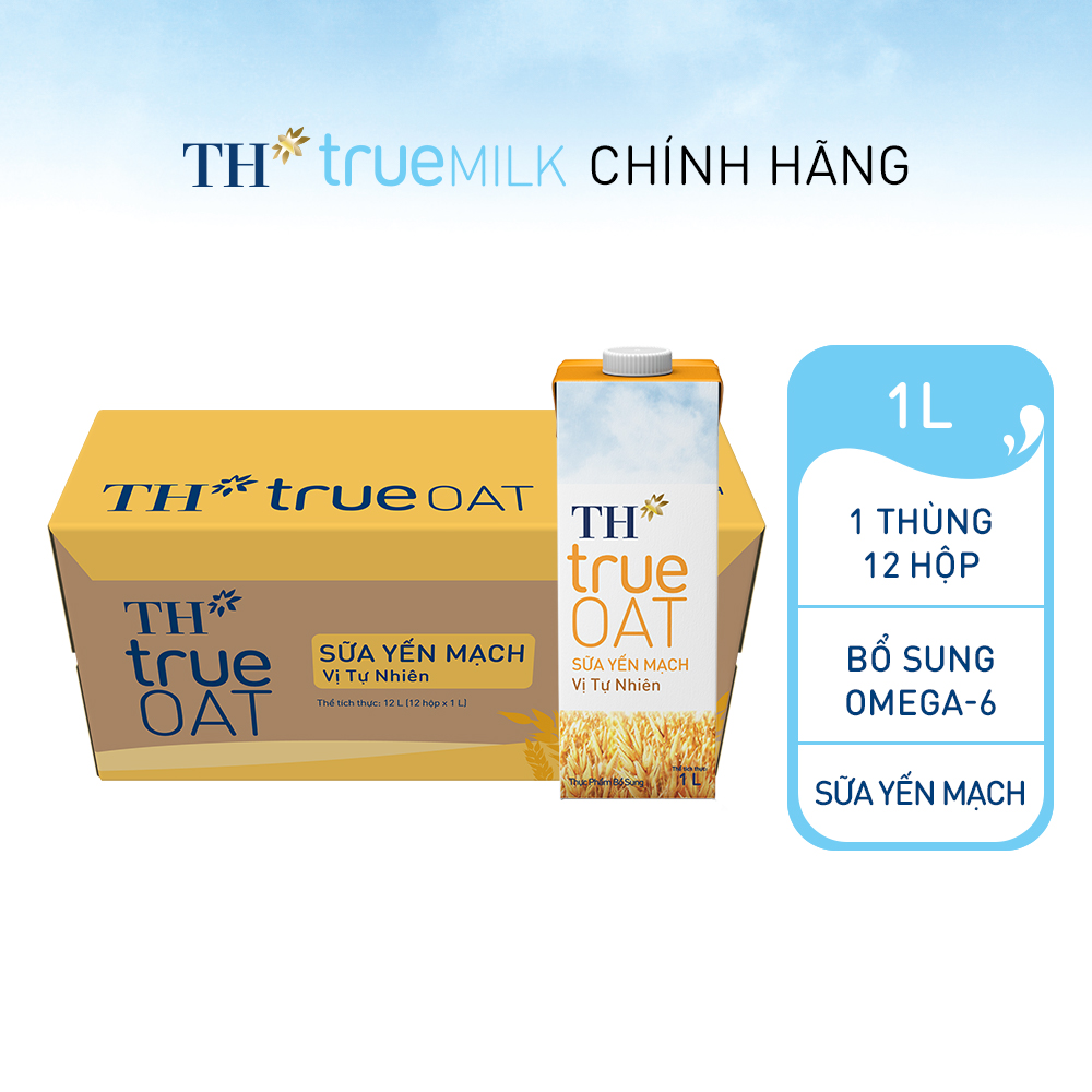 Thùng 12 hộp sữa yến mạch vị tự nhiên TH True Oat 1L (1L x 12)