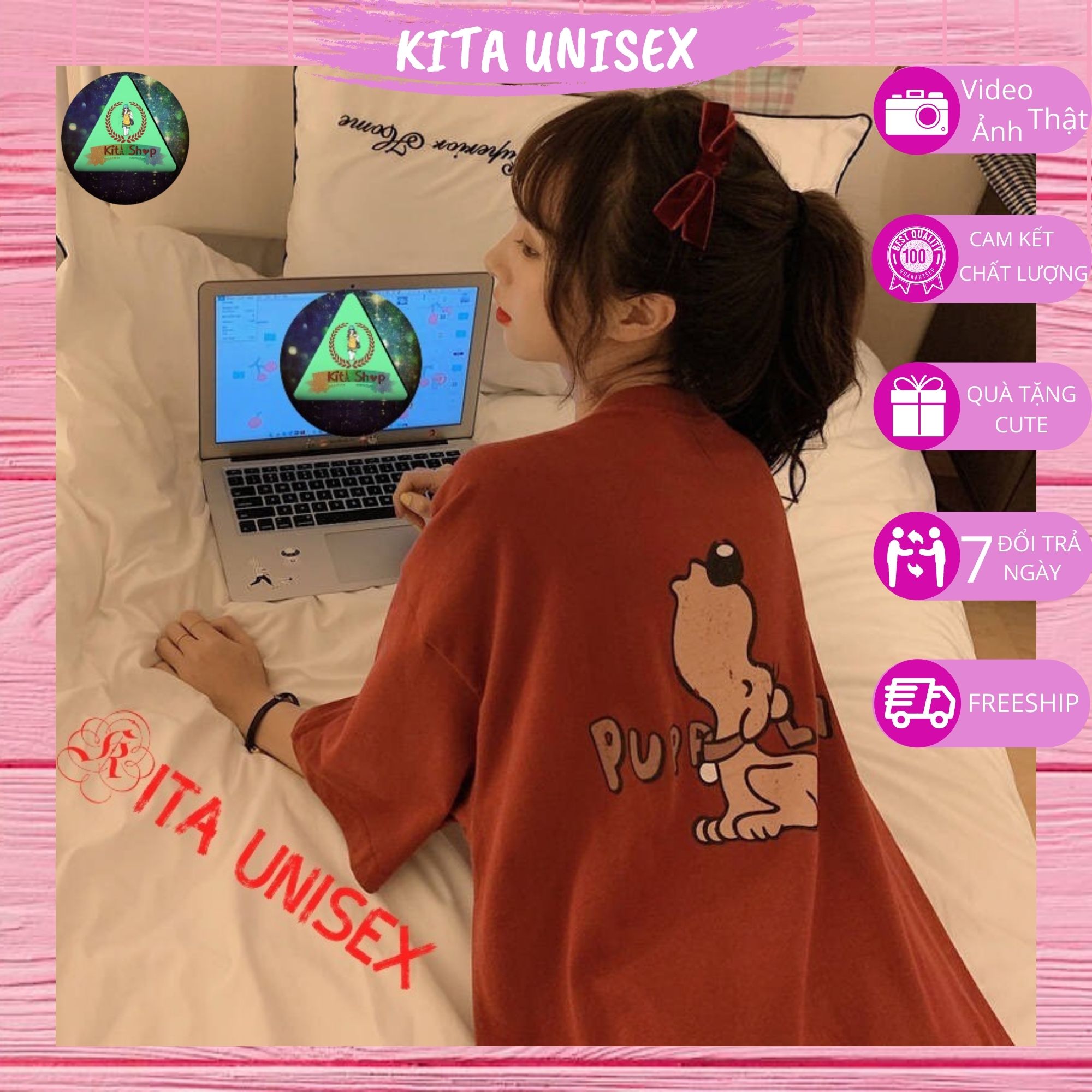 Áo Thun Nữ Tay Lỡ - Áo Phông Nam Nữ Form Rộng Freesize Vải Chất Cotton Mịn Mát Kita Unisex - PUPPLE LOVE