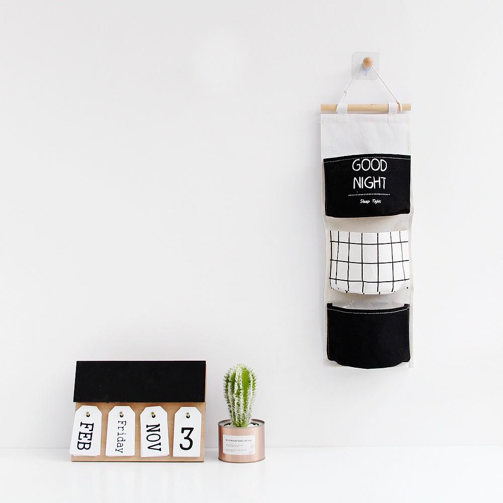 Túi vải treo tường 3 ngăn gam màu đen trắng hiện đại