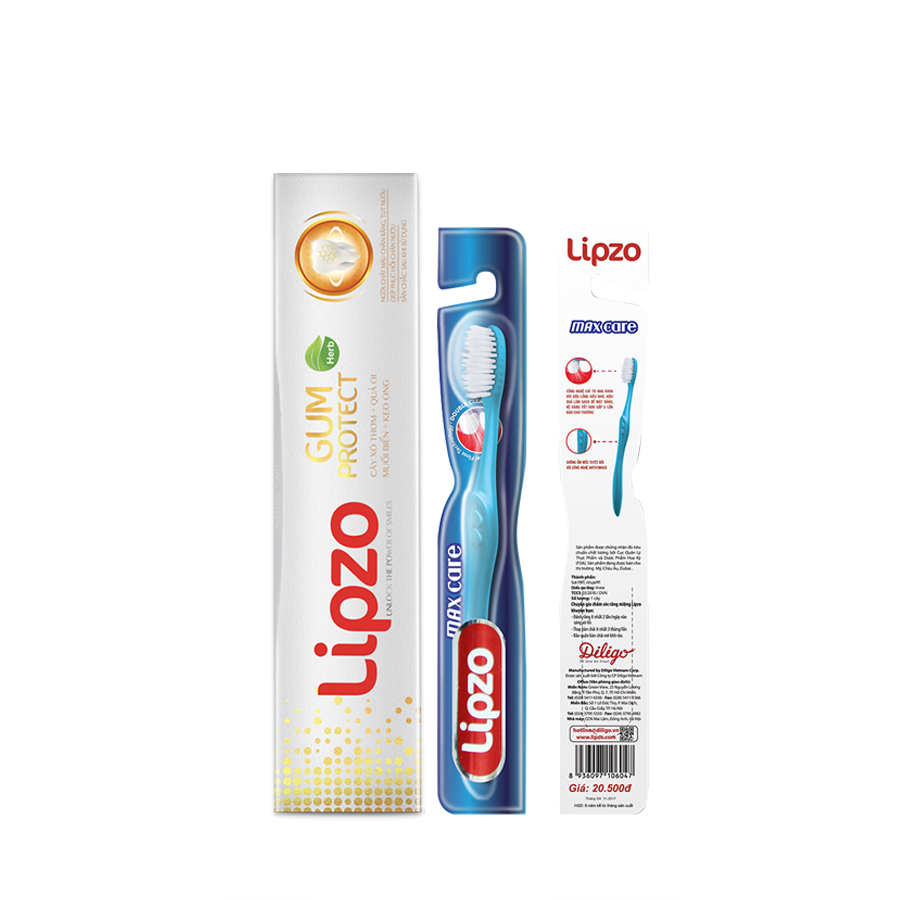 Kem đánh răng Lipzo Gum Protect 95g Tặng 01 Bàn chải Lipzo Maxcare ngẫu nhiên