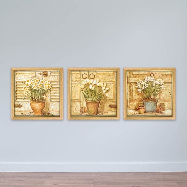 Bộ 3 tranh treo khách sạn "Những giỏ hoa" | Tranh khách sạn W2278 Canvas có viền