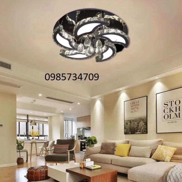 Đèn mâm Ca Sỹ Pha Lê tô điểm phòng khách, đèn ốp Ca Sỹ Pha Lê đèn ốp trần HQ